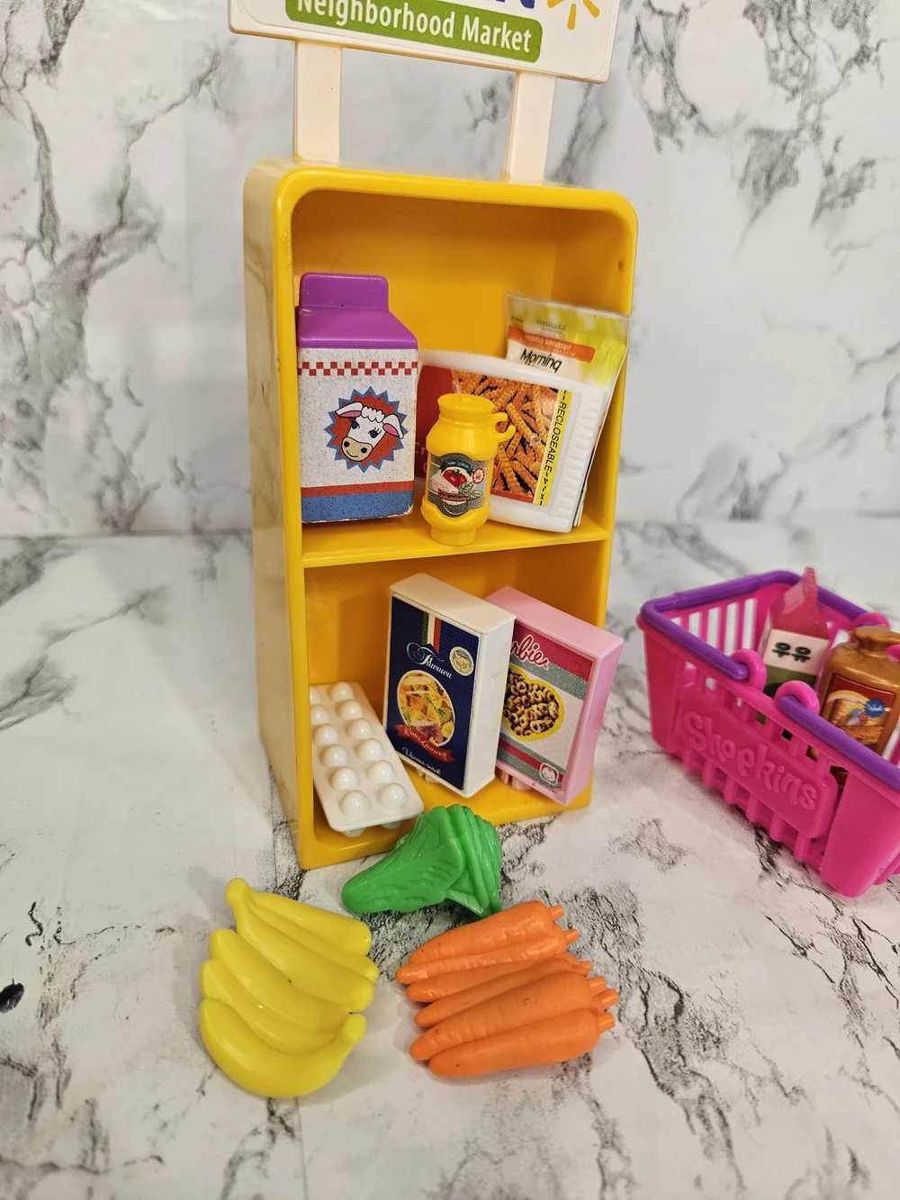 Neighborhood Market Kids Toy Playset - Yellow Display & Pink Cart